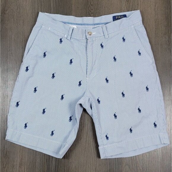 Polo Ralph Lauren Other - Polo Ralph Lauren Pony Print Shorts Men's Size 30 Blue Seer Sucker Preppy‎ Chino